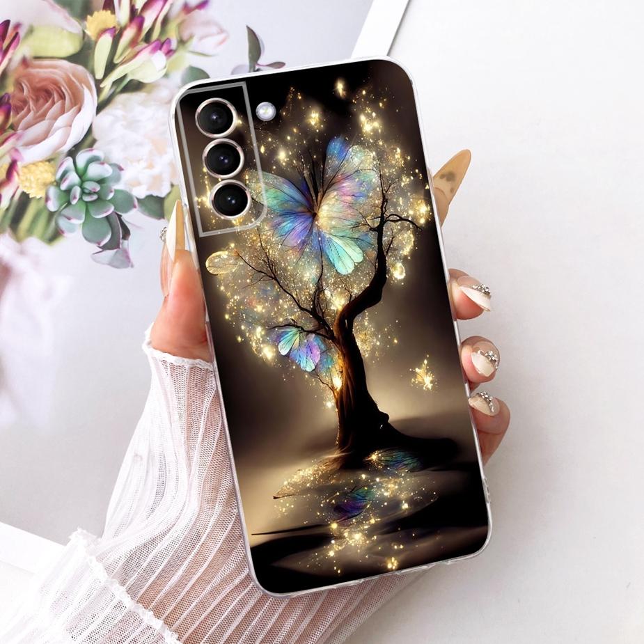 For Samsung Galaxy S21 Plus Case S21 FE Luxury Bow Flowers Painted Cover Soft Silicone Case For Samsung S21 Ultra S 21 S21+ Bags