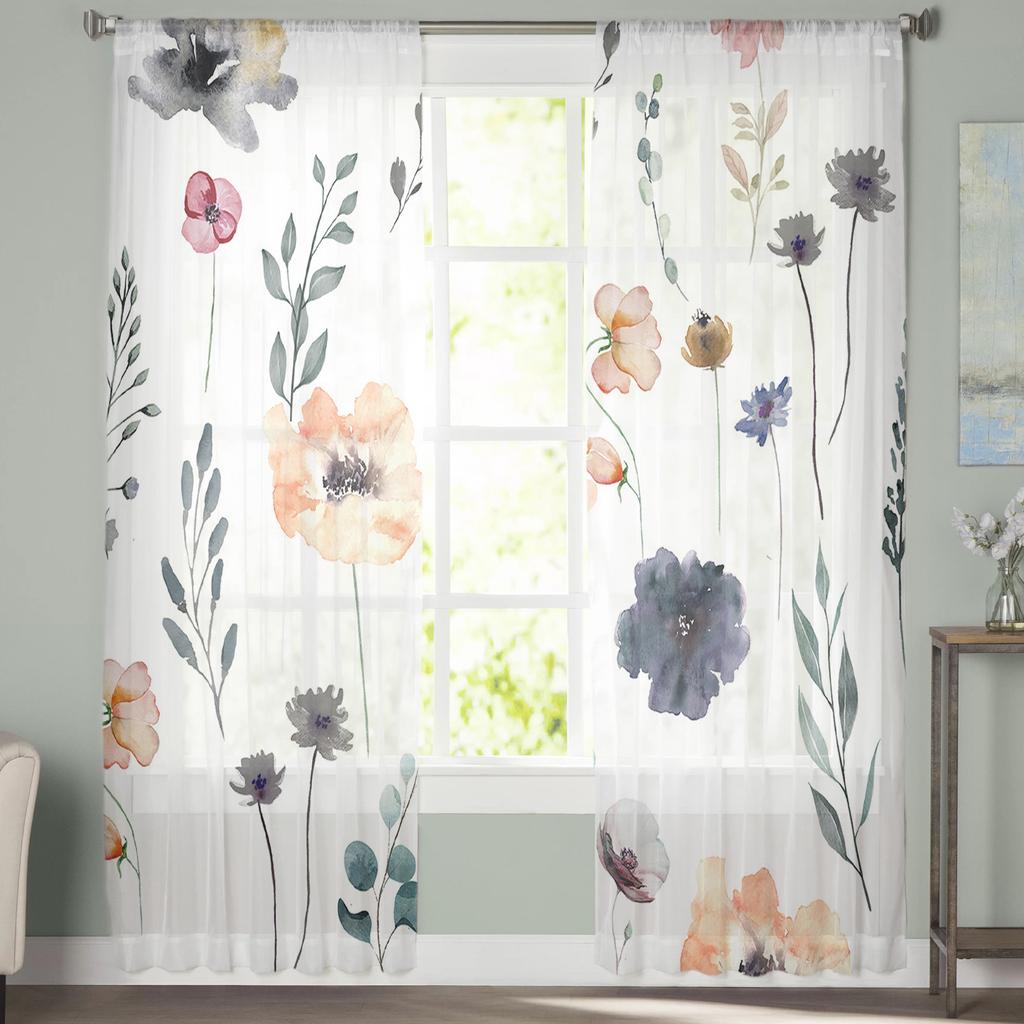 Aquarell Blume Pflanze Blätter Schlafzimmer Vorhänge Tüll Transparenter Vorhang Wohnzimmer Heimdeko Voile Vorhänge