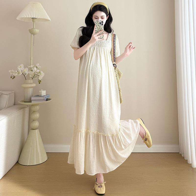 

2025 Summer Square Neck Maternity Dress - New Chinese Style for Trendy Moms XL абрикосовий