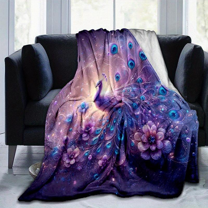 1pc Peacock Printing Lightweight Flannel Blanket, Comfortable and Warm Blanket, for Camping Sofa Bed and Couch Office, Suitable for Gift Blan