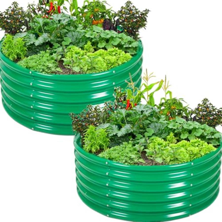 

2Pcs 3X3X1.5 Ft Round Galvanized Raised Garden Bed Kit Green Outdoor Planter Garden Bed Metal Raised Box for Fruits Vegetables United States