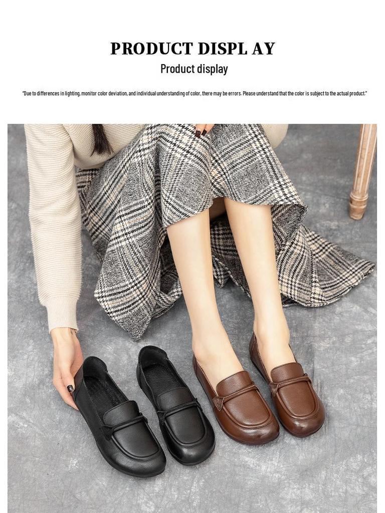 Retro Rutschfeste Atmungsaktive Slipper aus Leder für Mittelalte und Ältere Frauen