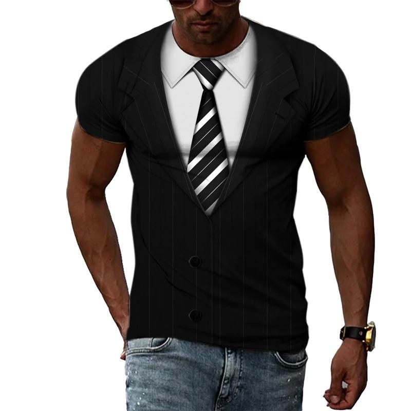 Summer Men's TuxedoRetro Tie Suit Bow Tie 3d Print T-shirt Casual Short-sleeved Street Funny Fake Suit Top