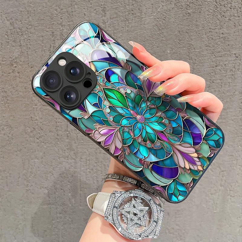 Retro Gothic Stil Bunt Floral Gehärtetes Glas Handyhülle Für iPhone 17 16 15 14 13 12 11 Pro Max 16E 7 8 Plus XR XS X Cover