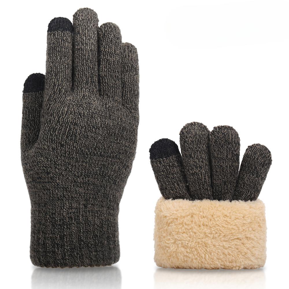 Knitted Gloves Men's Winter Double Layer Plus Velvet Thickened Arctic Velvet Cold Proof and Warm Wool Touch Screen Gloves