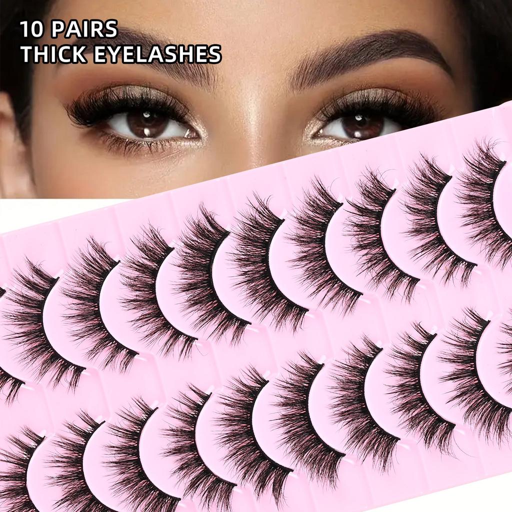 10 Paar Dicke Falsche Wimpern Dreidimensional Geschwungen Flauschig Hörnchenförmige Katzenaugen-Wimpern 2026