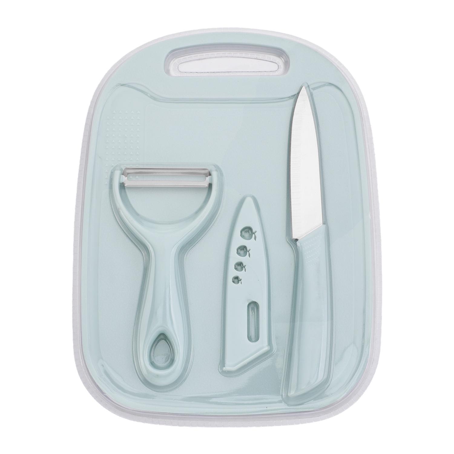 Portable Baby Food Knife Set: Includes Utensils, Peeler, Fruit Knife, Cutting Board - Three-Piece Set Gift синий