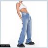 Jaded London Blue Presbyopic Crocheted Ripped Distressed Retro Straight All-Matching Loose Long Jeans