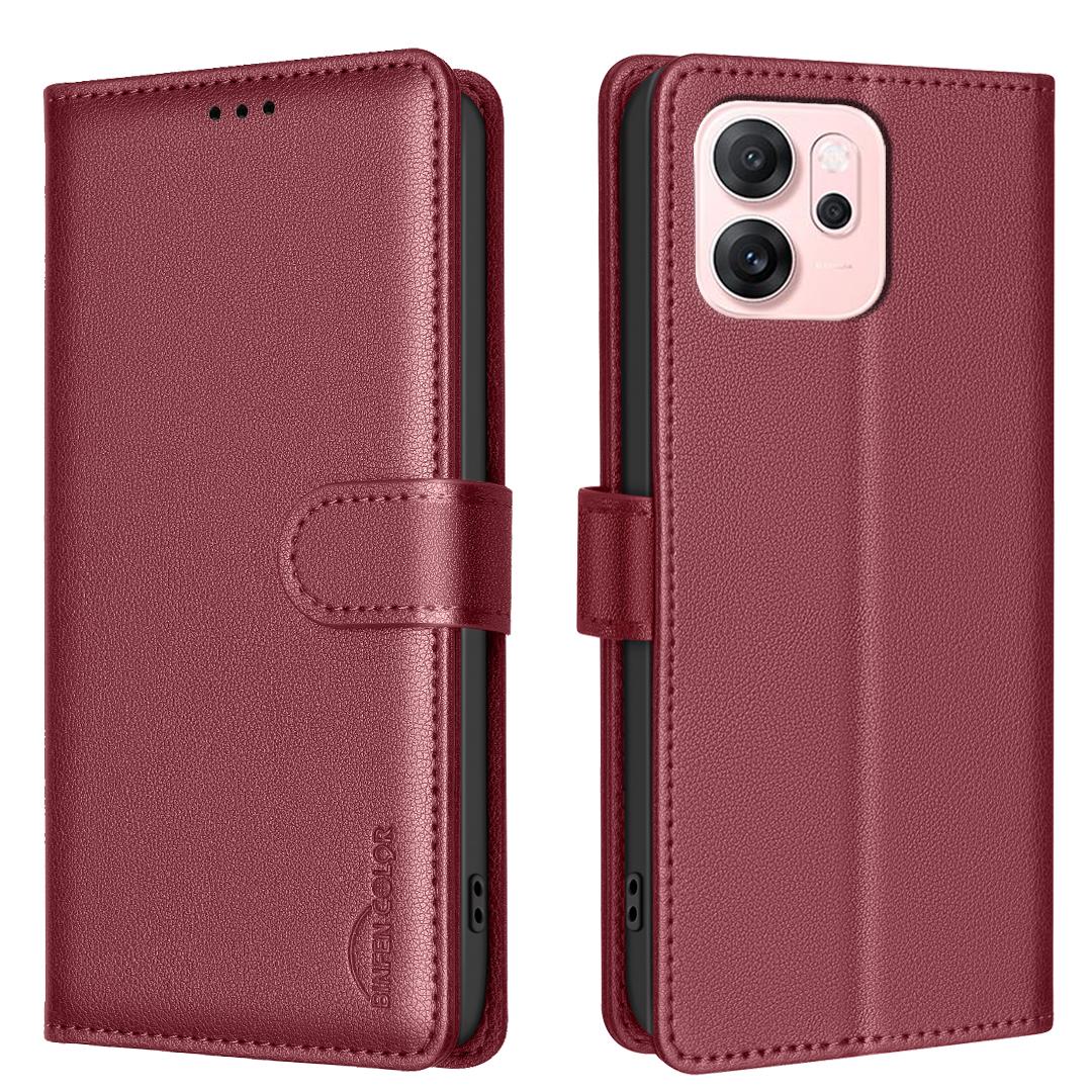 

For Oppo Reno14 F 5G Leather Case BINFEN COLOR BF32 Wallet RFID Blocking Phone Cover Red