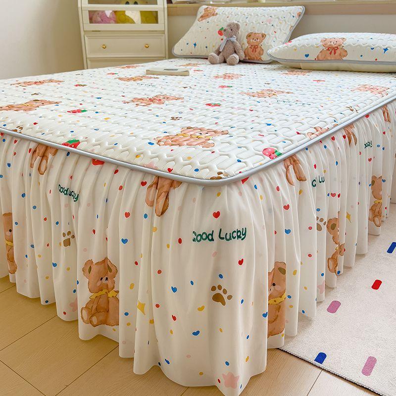 1/3Pcs Thai Latex Cooling Bed Skirt, Ice Silk Mattress Cover, Washable Breathable Cooling Mat for Queen King Beds
