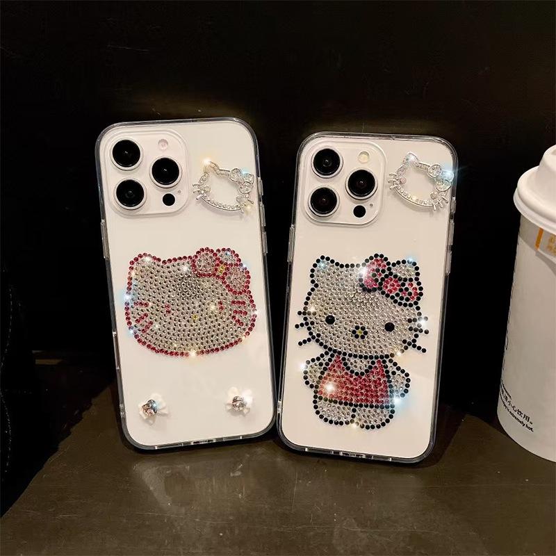 Applicable To Iphone17Pro Rhinestone Kt Cat Mobile Phone Case Apple 16 Advanced Sense 15Promax Transparent Luxury Women