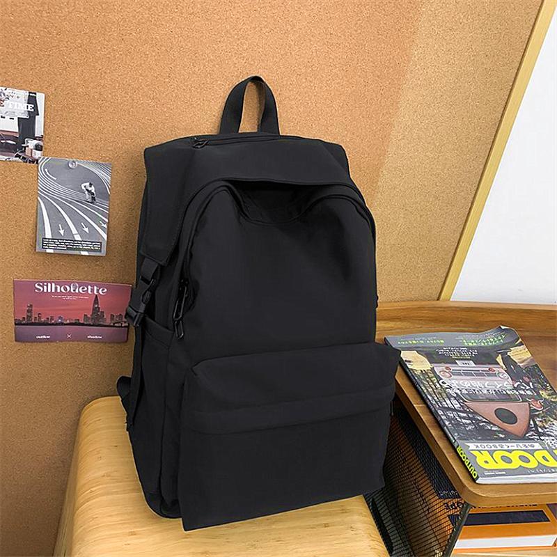 

Дорожный однотонный универсальный рюкзак большой вместимости простой школьный рюкзак корейская версия рюкзак для старшей школы ins чёрный