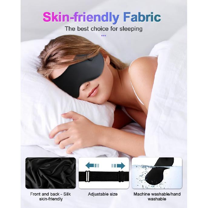 Cooling & Heat Eye Mask for Sleeping, Cordless Heated Silk Sleep Mask, Eye Compress for Dry Eyes, 3 Temperature, Auto Shut-Off for Sleep, Adjustable
