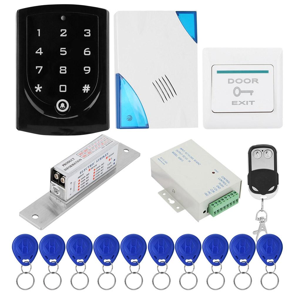 Door Access Control System NO Lock Remote Control Button Doorbell Power Supply 10keyfobs