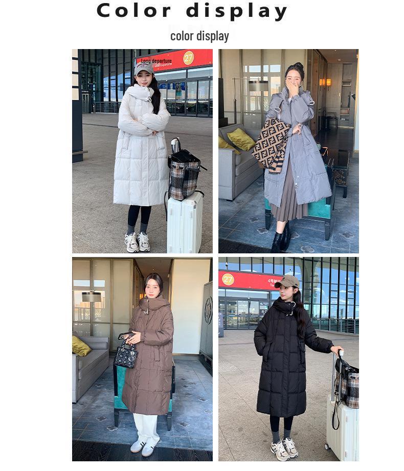 Women's Hooded Mid-Length Down Cotton Jacket - 2024 Autumn/Winter Korean Style Plus Size Fashionable Loose Fit Coat