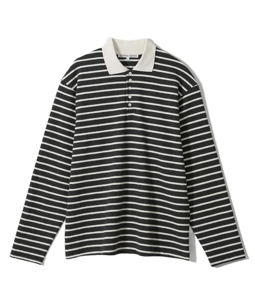 GARDEN EXPRESS Knitted Collar Stripe T-Shirt (Charcoal)
