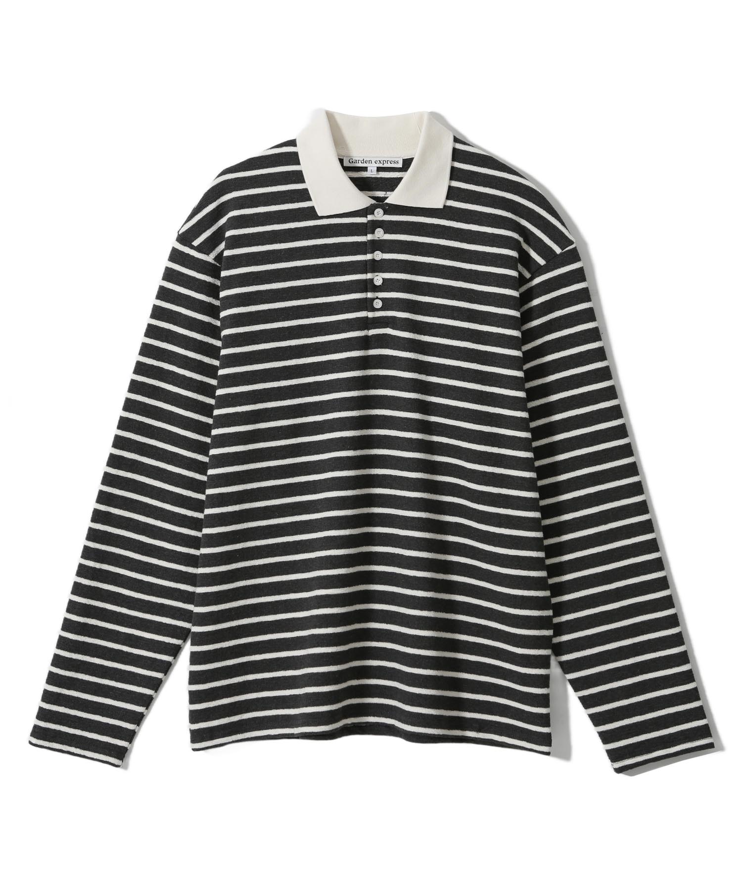Garden Express Knitted Collar Stripe T-Shirt (Charcoal) Charcoal/L