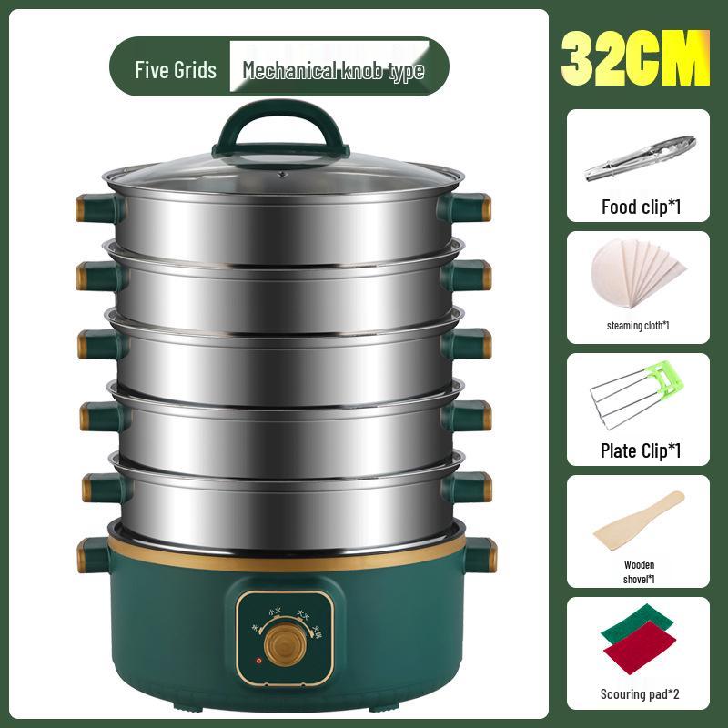 Multifunctional Electric Three-Layer Steamer and Hot Pot with Automatic Power-Off and Timer
