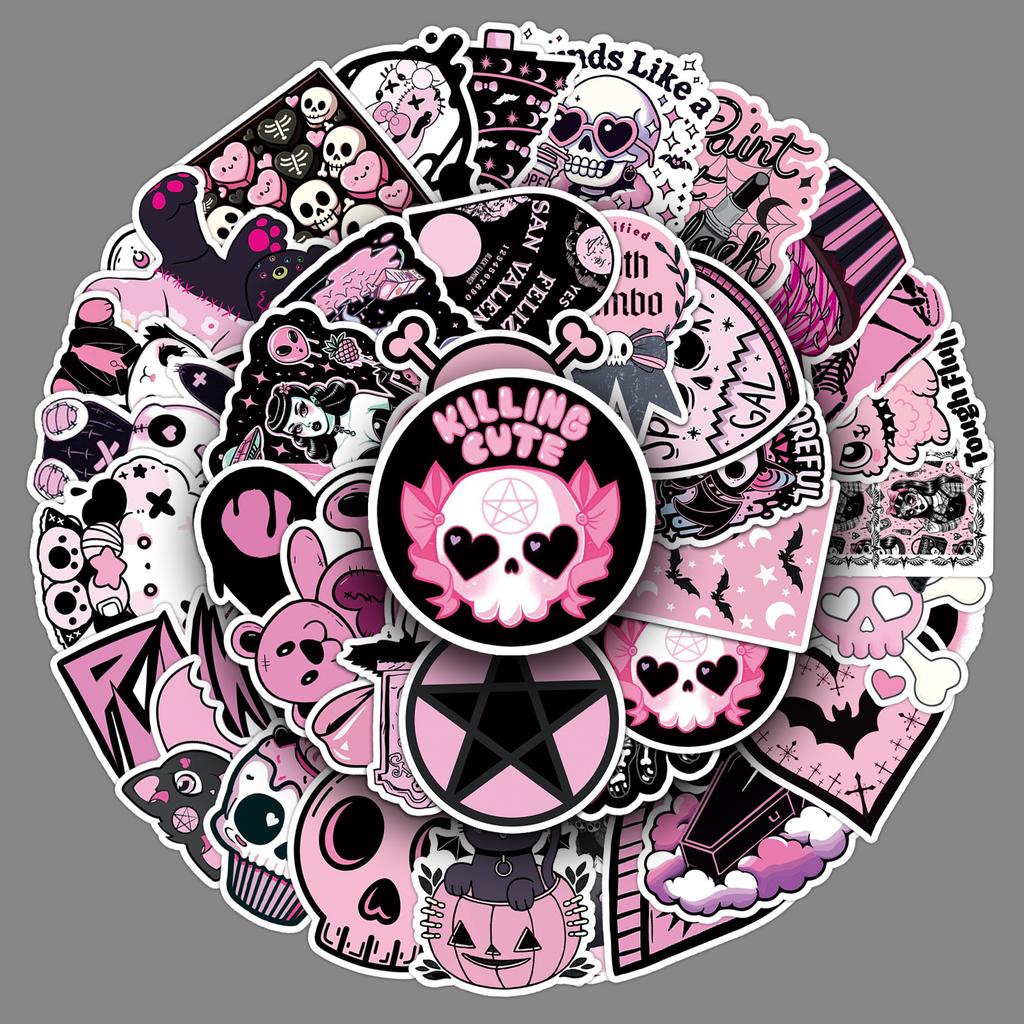50 Black Pink Gothic Stickers Creative Cool Trend Diablo Skull Decoration Computer Skateboard Guitar Stickers