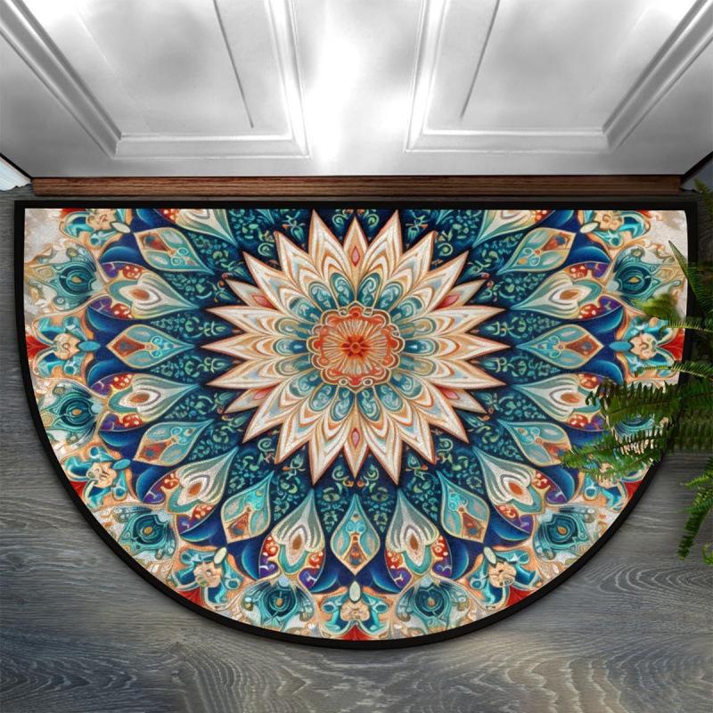 Bohemian Floral Retro Style Semi-Circular Entrance Mat