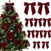 Christmas Party Decorative Accents 10Pcs Velvet Bows, 11x12.5cm Large Ribbon Ornament with Built-in Cable Tie Red Bows for Xmas Tree And Wreath