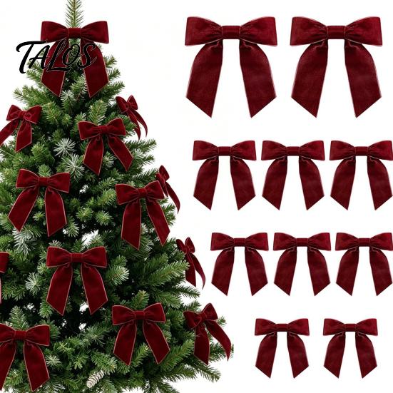 Christmas Party Decorative Accents 10Pcs Velvet Bows, 11x12.5cm Large Ribbon Ornament with Built-in Cable Tie Red Bows for Xmas Tree And Wreath