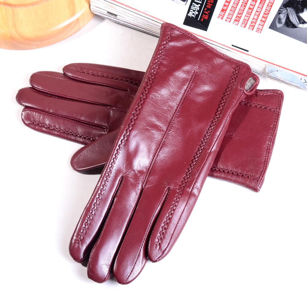 Women's Ladies Elegant Real Leather Wool Lining Winter Goat Skin Classical Touch Screen Casual Riding Warm Short Gloves