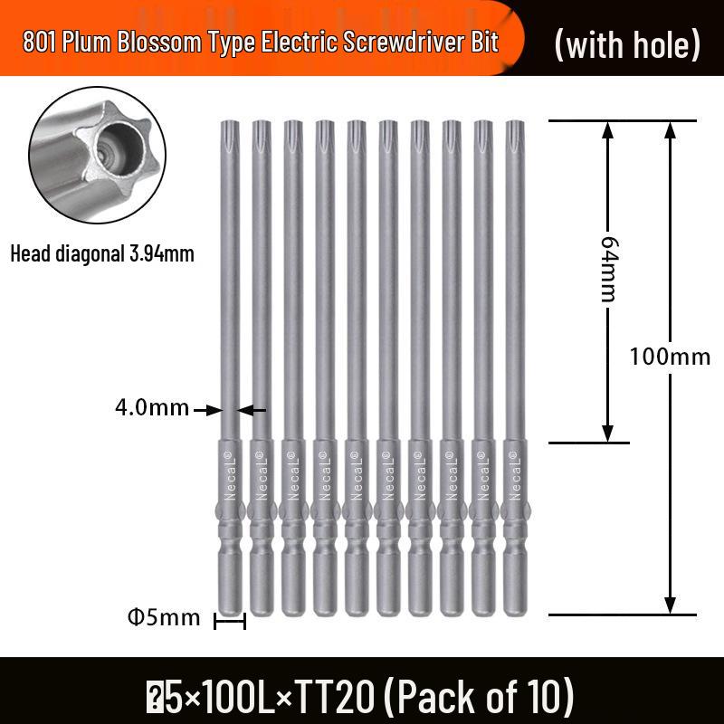 Nigao S2 Torx Electric Screwdriver Bit, 801 with Hole, 5mm Round Shank