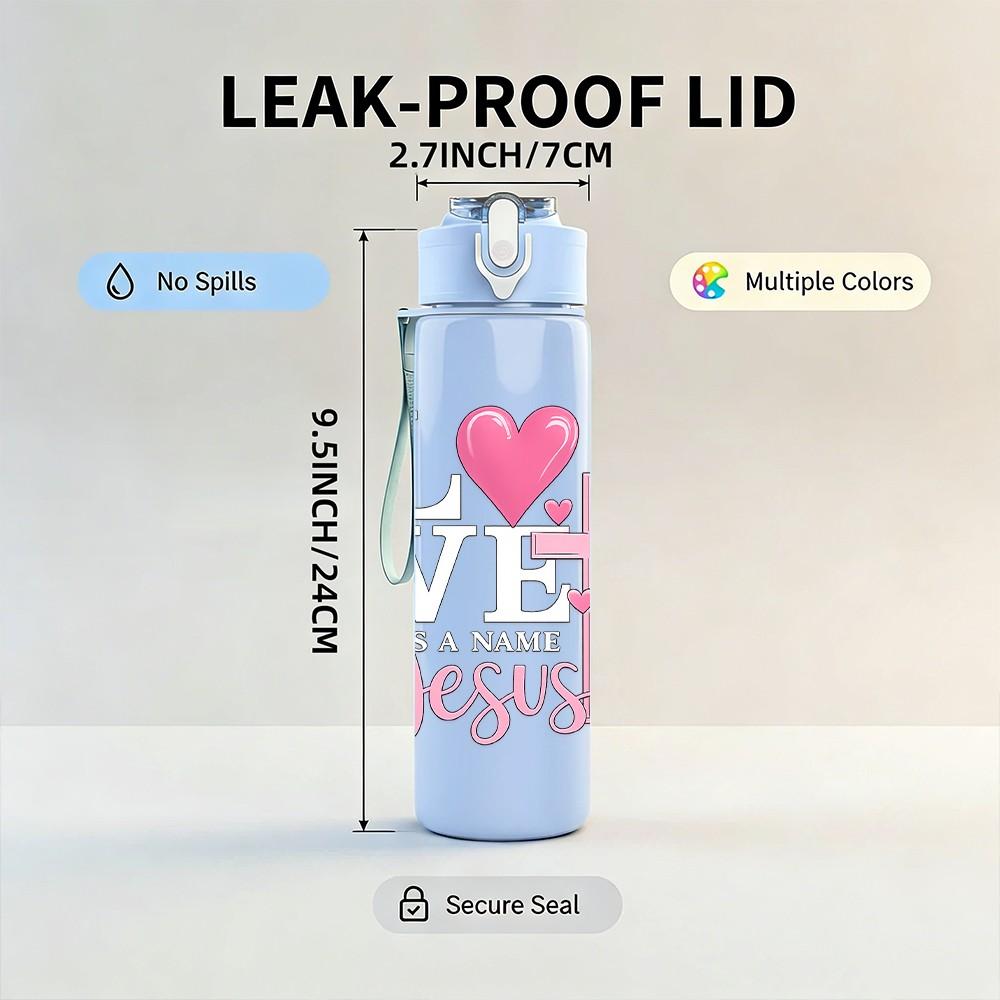 1PC I Love JESUS Cross Heart Print 750ml Color Plastic Sports Water Bottle Leakproof Flip Straw Lid Suitable for Sports Office Home Use