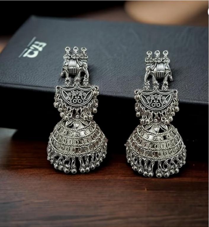 

Афганские традиционные серьги из окисленного серебра Jhumka