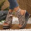 Fashion Sexy Leopard Super High Heel Sandals Women 2025 Summer Bohemia Chunky Platform Wedge Heel Velcro Sandals Fashion Beach Shoes