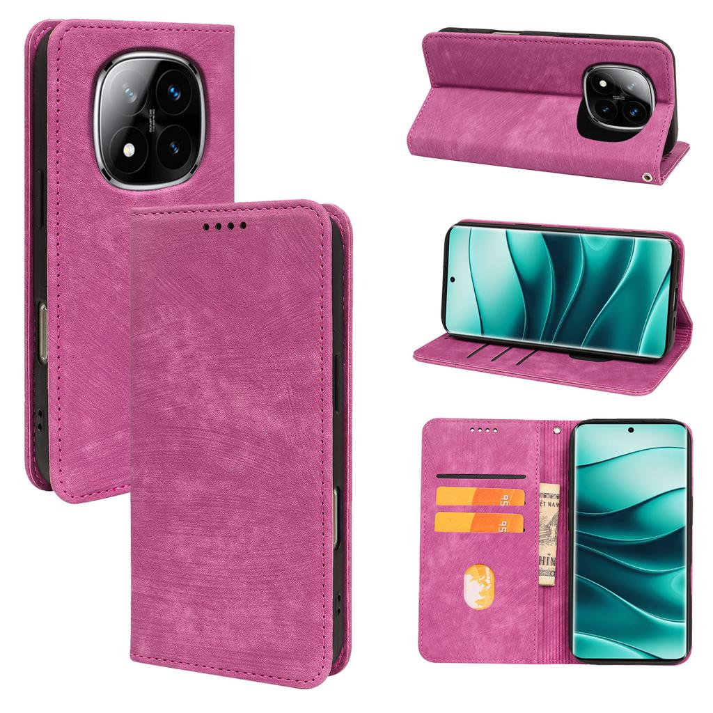 For Xiaomi Redmi Note 14 Pro+ 5G Case Strong Magnetic Leather Wallet Phone Cover with Striped Texture