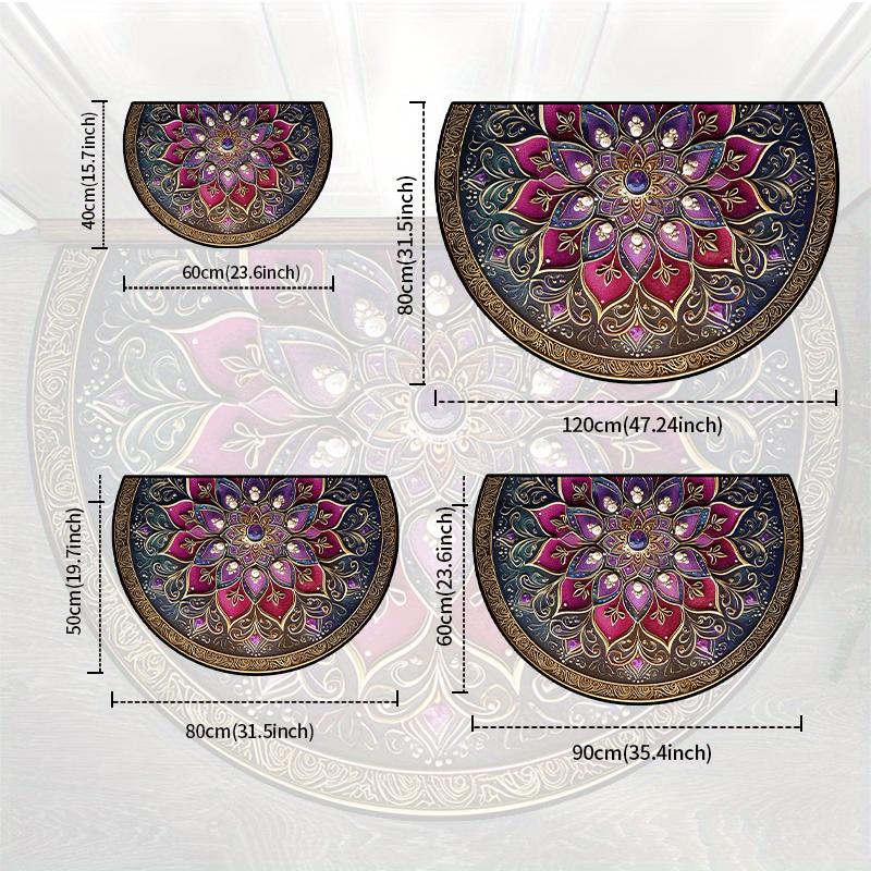 Bohemian Purple Golden Semi-Circular Carpet Soft Non-Slip Decorative Mat 2D Print Ethnic Rug for Bedroom Porch Photo Props