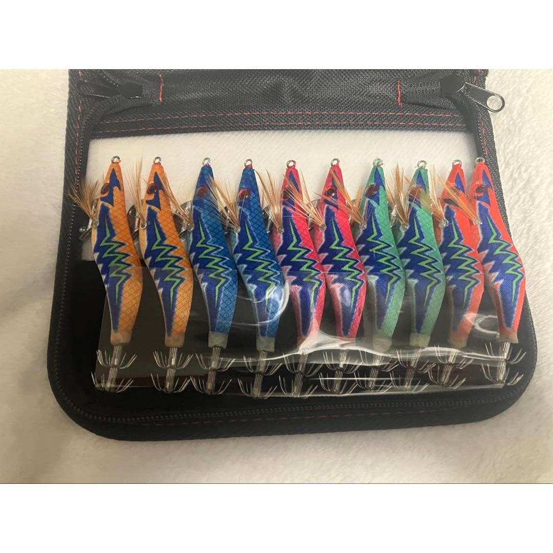Used Eging Egi 10 piece set, new, unused, squid fishing, case included