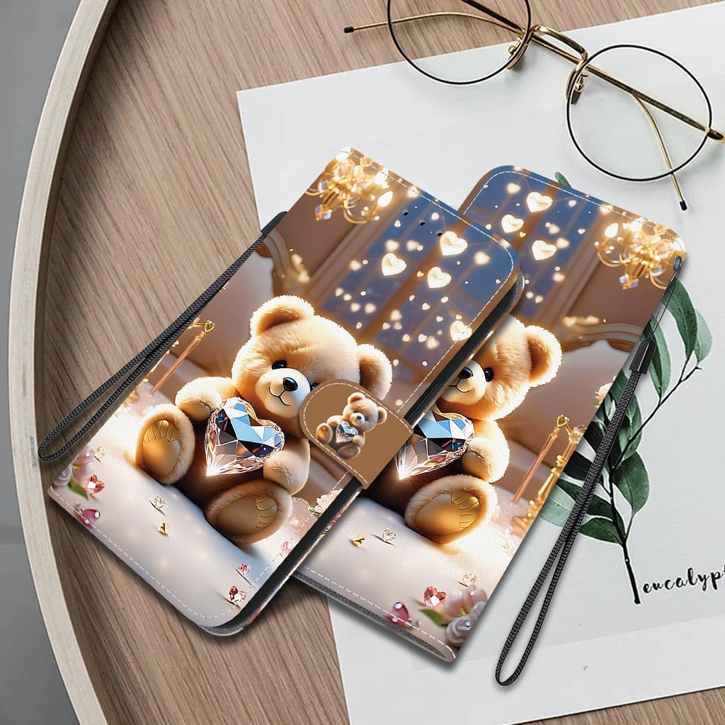 Handmade PU Leather Flip Case for Samsung A06/A06 5G (SM-A065F/A066B/A066M)- Anti-Slip Shockproof Cover with Wrist Strap & Heart/Rose Cat Designs