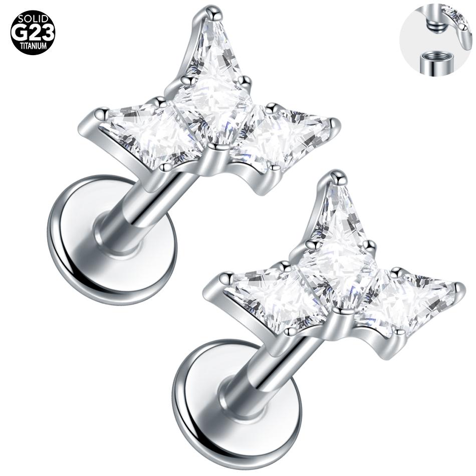 1Pc G23 Titanium Cz Crystal Ear Cartilage Tragus Helix Daith Piercing Internal Thread Lip Stud Labret Piercing Body Jewelry 16G