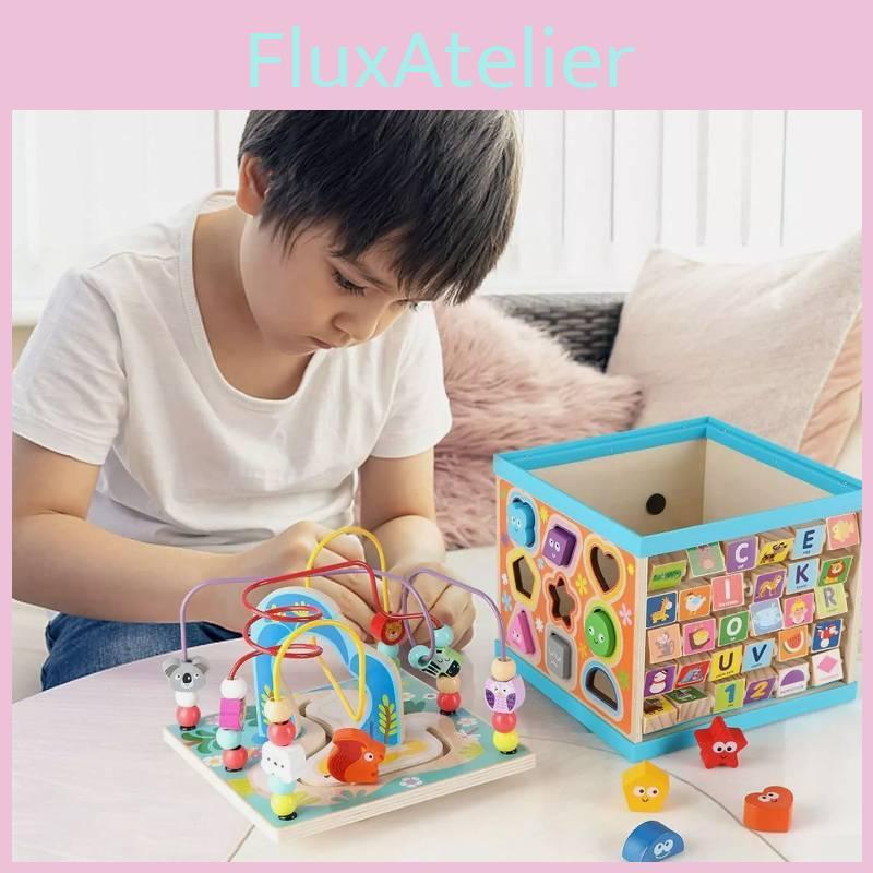Large Wooden Multifunctional Educational Bead Box For Kids With Shape Sorting And Sensory Play Features