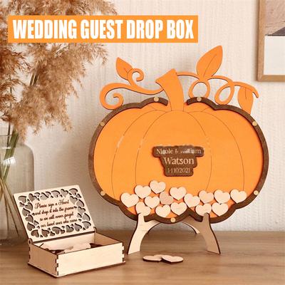 DL PDTO New Halloween Wooden Pumpkin Guest Book Fall Theme Wedding Guest Book Drop Box