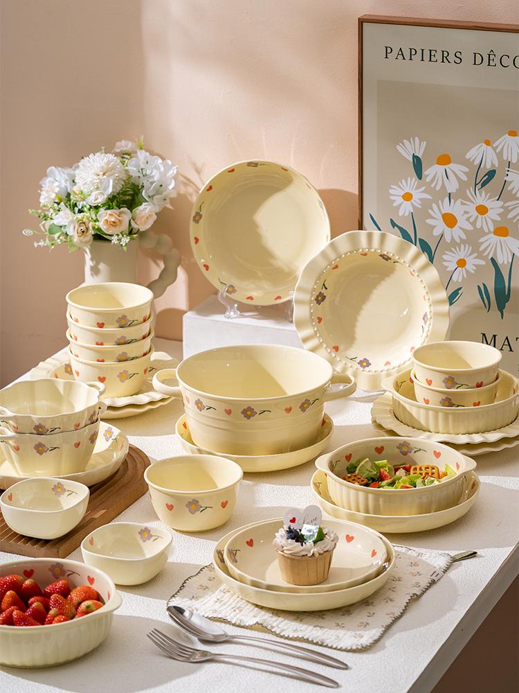 2025 New Fresh Style Tableware Set: High-Quality Rice Bowls, Plates, and Spoons Combination