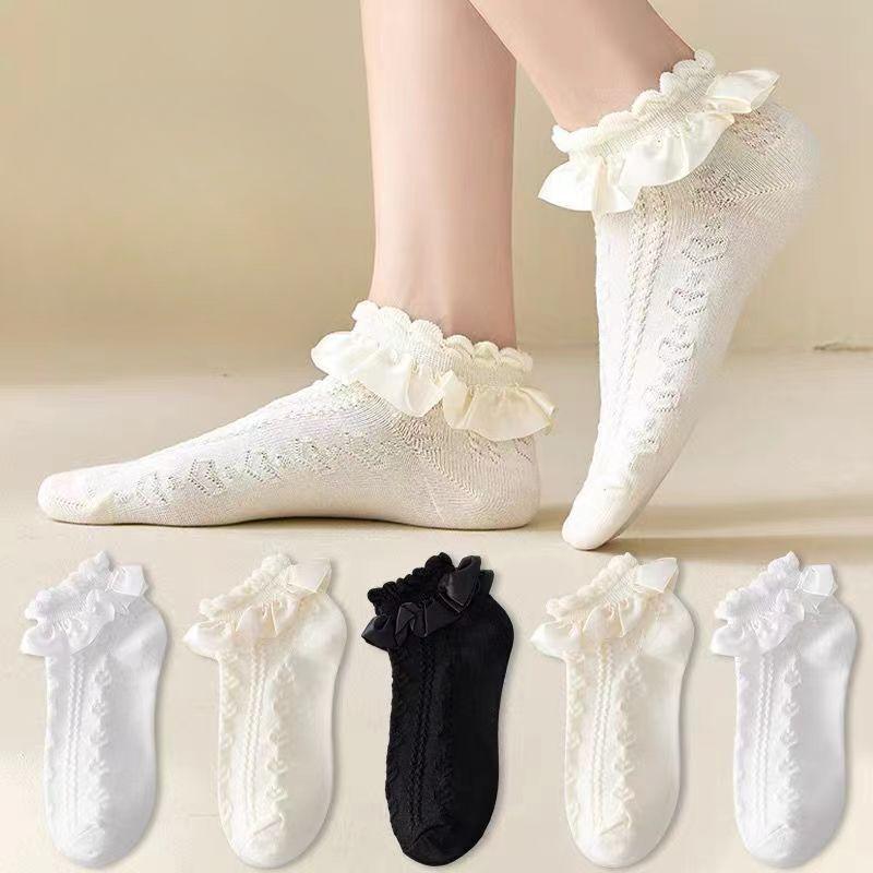 Summer Thin Lolita Socks for Women, Bubble Lace Short Socks, Sweet Princess Cotton Socks, Mesh Breathable