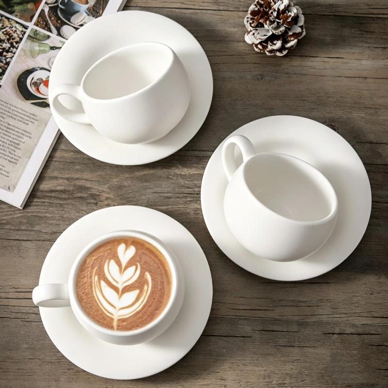 1/2Pcs Tea Cup Creative Japanese-Style Coffee Cup Set Ceramic 300Ml Coffee Mug Matte Texture With Base Coffee Shop Accessories