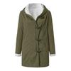 Women's Button Suede Long Windbreaker Coat Warm Long Sleeve Jacket Hooded Coat