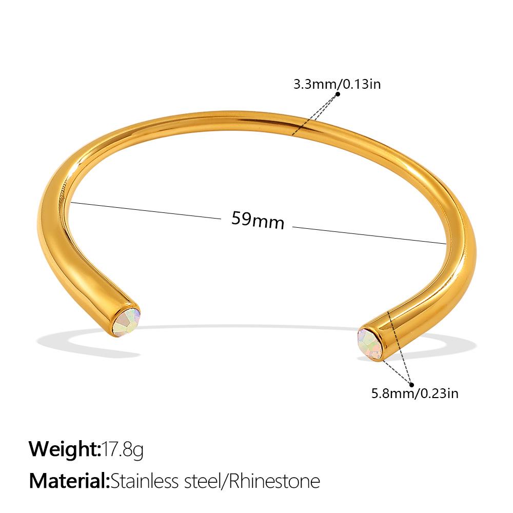 Cross-Border Gold Luxury Rhinestone Stainless Steel Open Bangle Bracelet