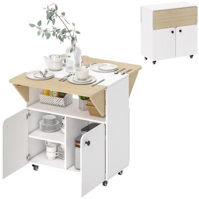 Klappbarer Esstisch, Rollbarer Ausklapptisch mit verstecktem Regal & Schrank für Esszimmer, Kleine Räume, Weiß
