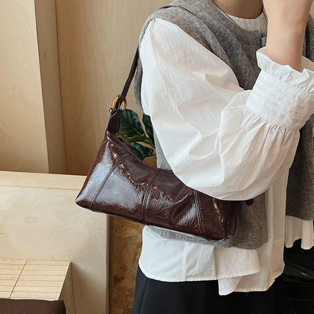 French Leather Underarm Bag Solid Color Commuting Shoulder Bag Fashion Women's Armpit Bag  Winter
