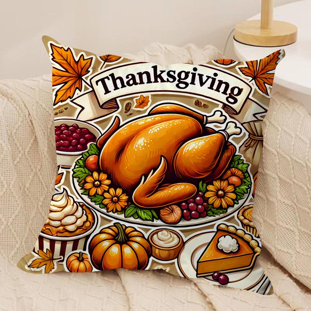 Thanksgiving Day COOL Cushion Cover Silky Short Plush Invisible Zipper Dustproof Sofa Pillow Case For Home Decor
