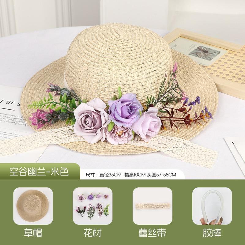 DIY Handmade Straw Hat Straw Shade Floral Fashion Shade Hat Leisure Activities Heavy Industry Flat Top Gift Hat