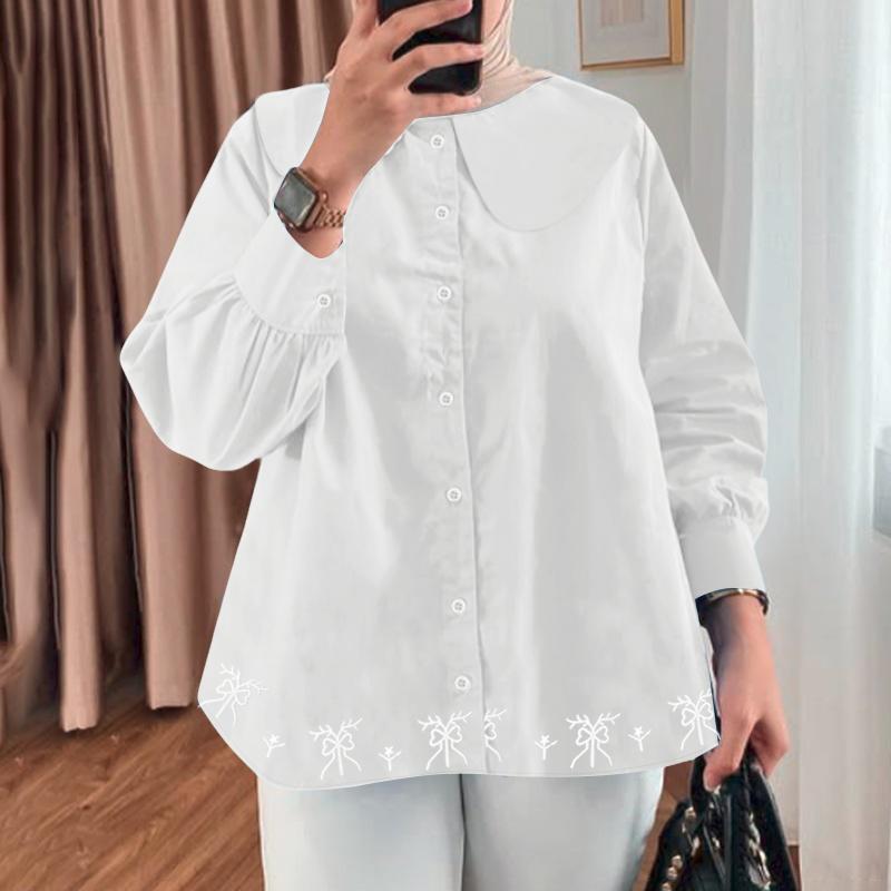 ZANZEA Women Casual Doll Collar Loose Long Sleeve Print Blouse