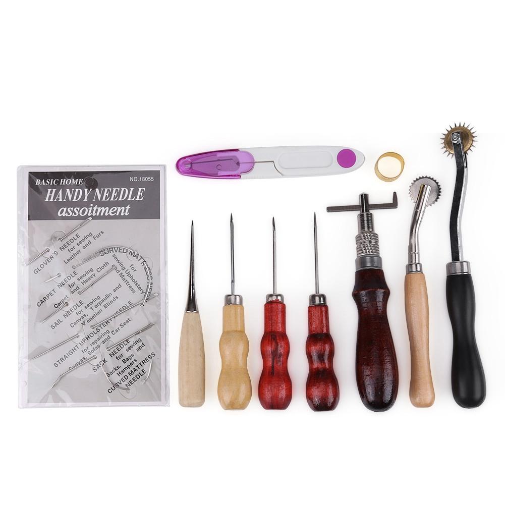 

17 шт. Набор инструментов для ручного шитья по коже с шилом для выемки, вощеной нитью для шитья