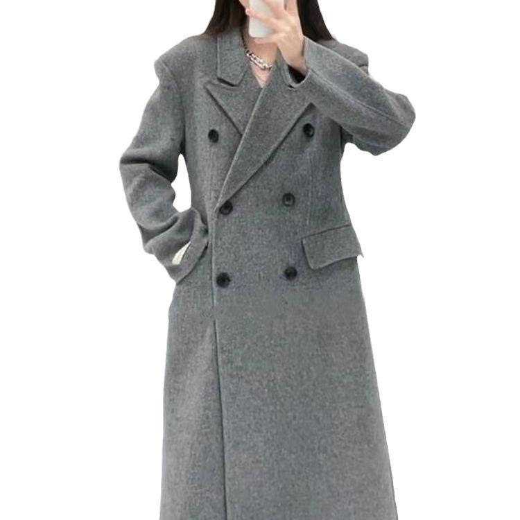 New Autumn and Winter Double-sided Wool Coat for Women Double-breasted Suit Collar Korean Style Waist Slimming Woolen Coat Velvet